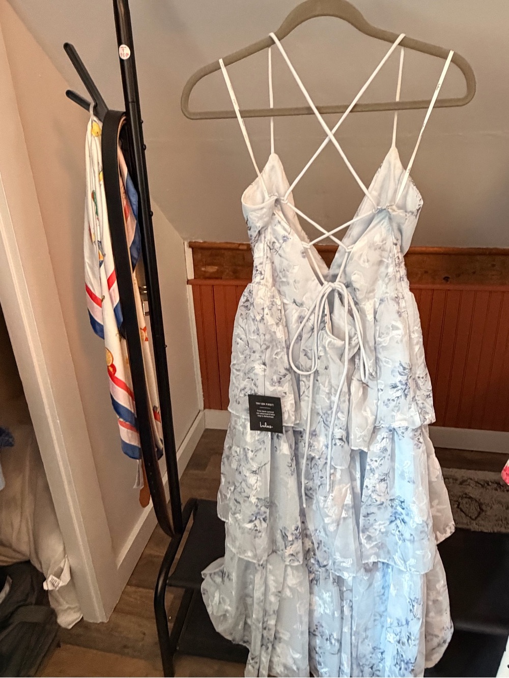Lulu's Light Blue Floral Ruffle Tiered Spaghetti-Strap Dress